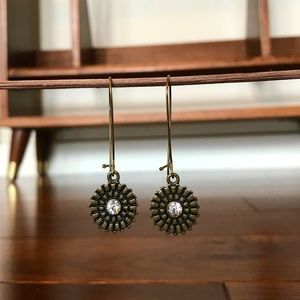 Bronze Gold Fan 🕸 Diamond Drop Wheel Earrings